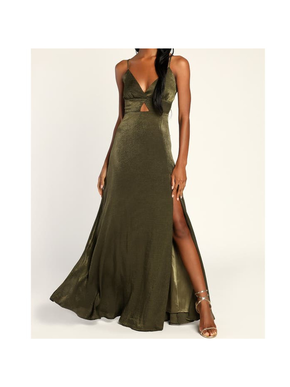 LULU'S SZ M Green Endless Elegance Surplice Neck Sleeveless Maxi Dress 0B1 *flaw